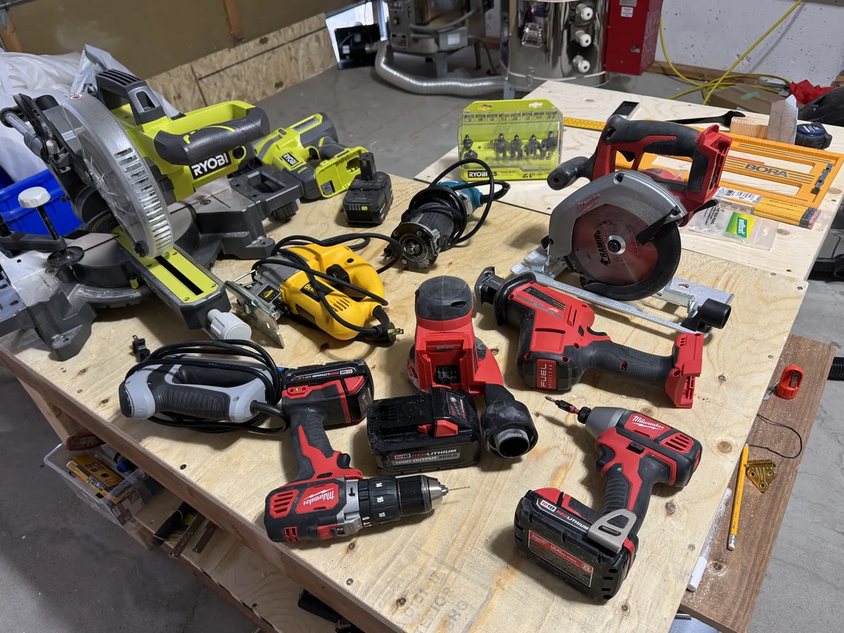 Workshop bench and hand tools used to build Acoustic That Works panels in Toronto